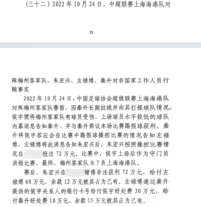 網(wǎng)傳判決書(shū)：梅州0-7海港，梅州守門(mén)員侯宇收30萬(wàn)好處費(fèi)消極比賽