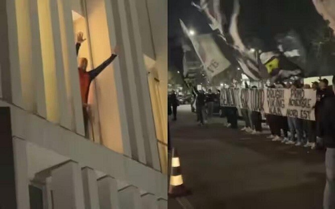 都體：尤文球迷來到酒店外支持新主帥，圖多爾向球迷們揮手致意