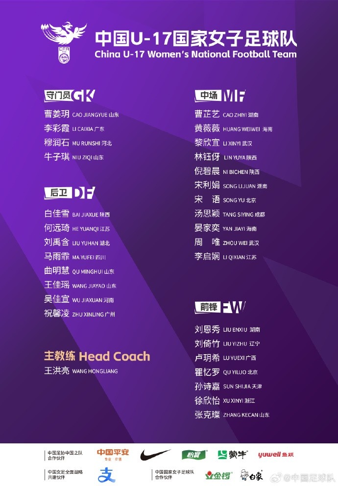 U17女足30人將在蘇州集訓(xùn)備戰(zhàn)世界杯，姜寧、朱挺擔(dān)任訓(xùn)練員